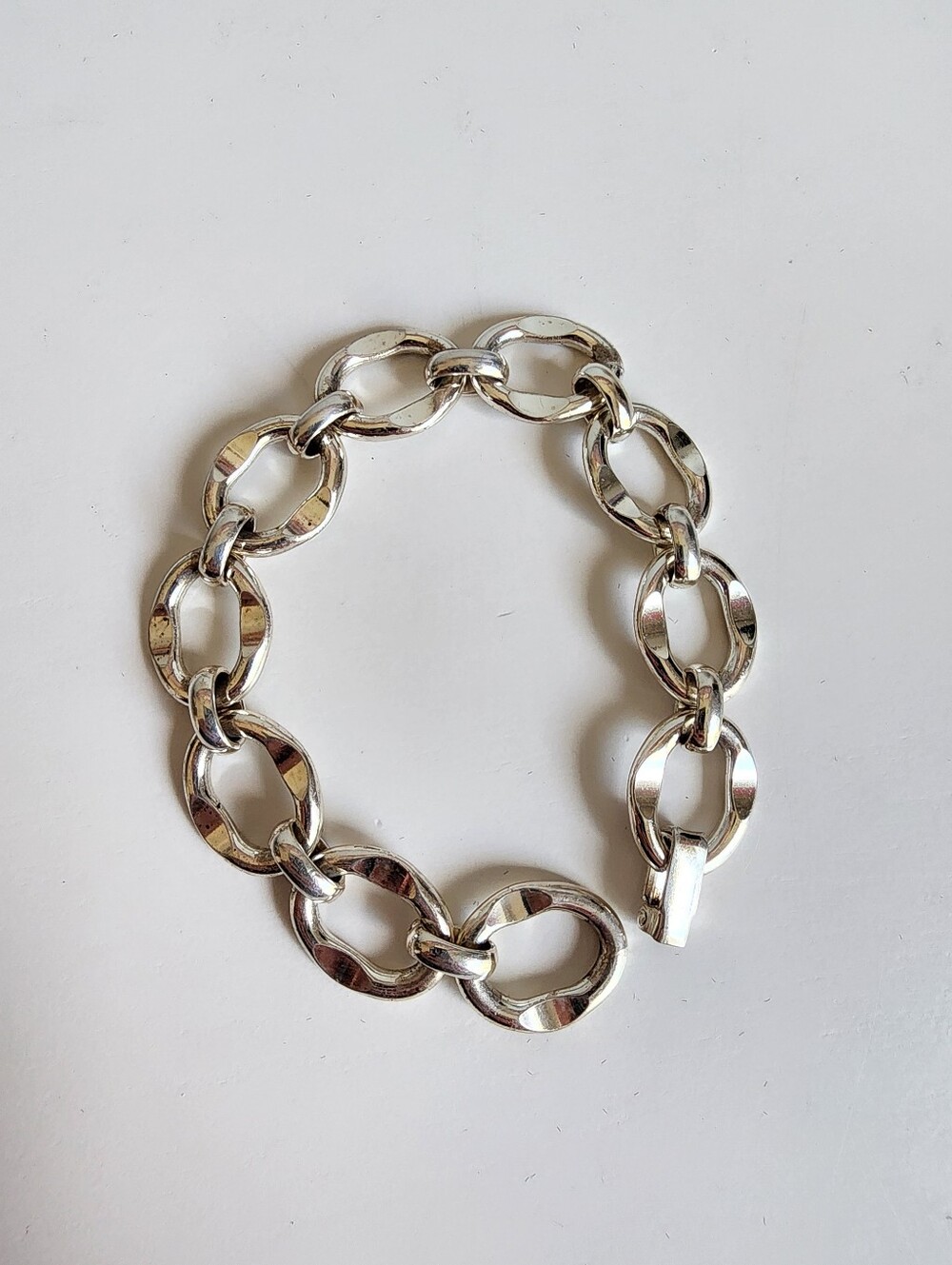 Vintage 60s - 80s European 835 Silver Modernist Chunky Wave Link Bracelet 8" 38g